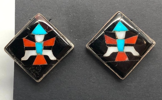 Vintage Knifewing Inlay Earrings Attributed To John Gordon Leek