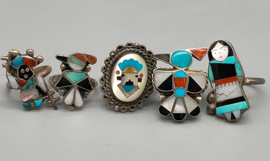 Five Vintage Inlay Rings