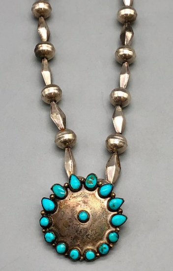 Vintage Turquoise & Sterling Silver Necklace