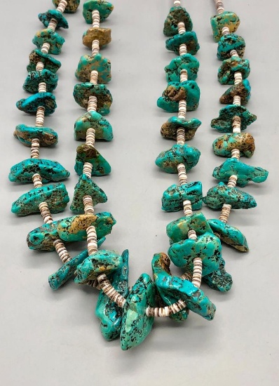 Chunky Two Strand Turquoise & Heishi Necklace