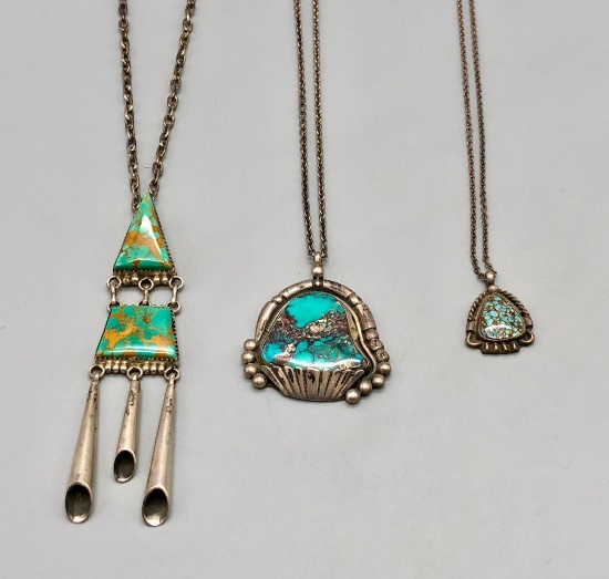 Three Sterling Silver & Turquoise Necklaces