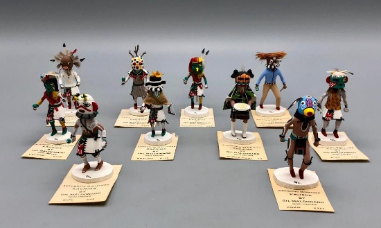 Group of 10 Fine Mini Hopi Kachinas by Gil Maldanado