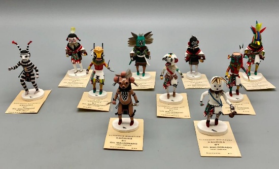Group of 10 Fine Mini Hopi Kachinas by Gil Maldanado
