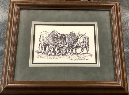 Original Pen & Ink Artwork - Rodeo Bulls