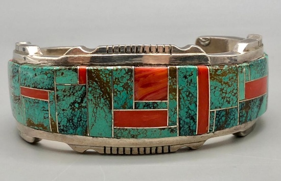 Coral & Turquoise Inlay Bracelet