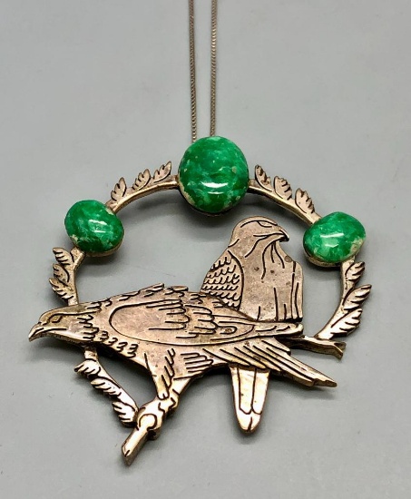 Sterling Silver Eagle Theme Pendant with Nice Turquoise