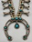 Vintage Turquoise Sterling and Silver Squash Blossom Necklace
