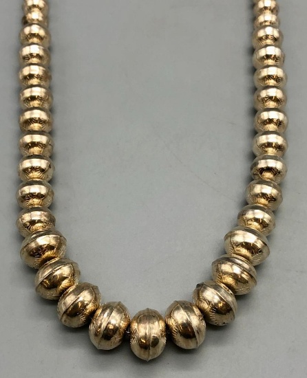 Stamped Sterling Silver Bead Necklace