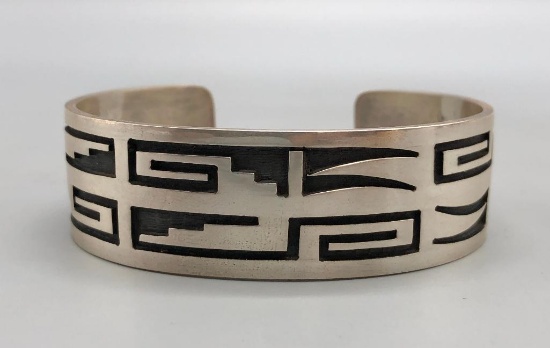 Sterling Silver Hopi Overlay Bracelet