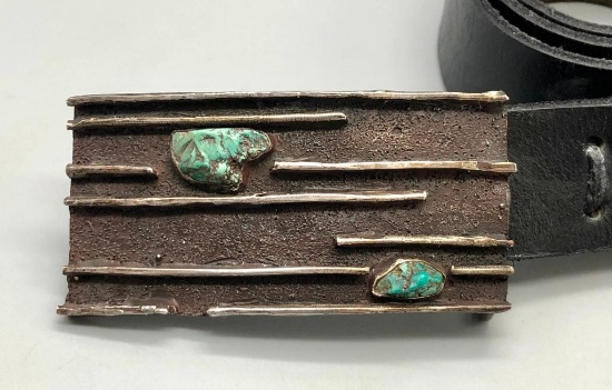 Unique Style Turquoise and Sterling Silver Belt Buckle