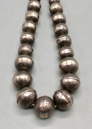 Stamped Sterling Silver Bead Necklace