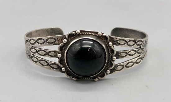Fred Harvey Era Sterling Silver and Black Onyx Bracelet