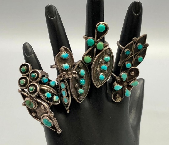 Group of 10 Fred Harvey Era Turquoise Rings