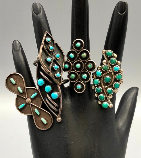 Group of Five Fred Harvey Era Turquoise Cluster Rings