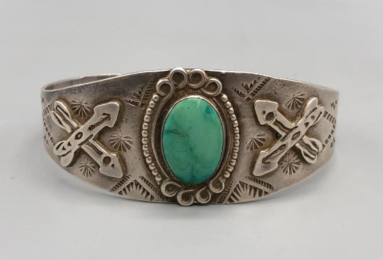Fred Harvey Era Bracelet with Crossed Arrows, Cactus and Snakes