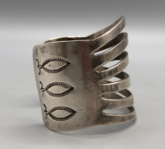 Vintage Wide Split Chisel Sterling Silver Bracelet