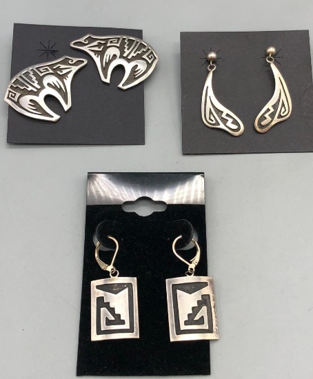 Three Pairs of Sterling Silver Overlay Earrings