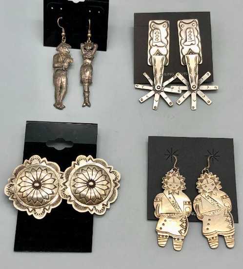 Four Large Pairs of Sterling Silver Earrings