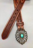 Sandcast and Turquoise Belt Buckle