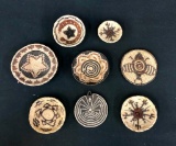 Eight Mini Horsehair Pictorial Baskets