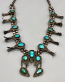 Vintage Turquoise Sterling Silver Squash Blossom Necklace