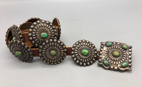 Sterling Silver and Turquoise Concho Belt with Large Round Conchos