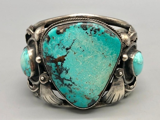 Hefty Three-Stone Turquoise Bracelet