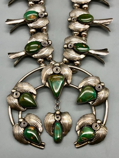 Green Turquoise and Sterling Silver Squash Blossom