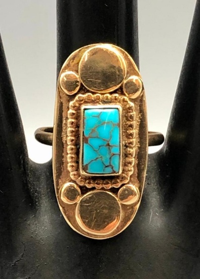 Gold and Webbed Turquoise Ring- Quintana