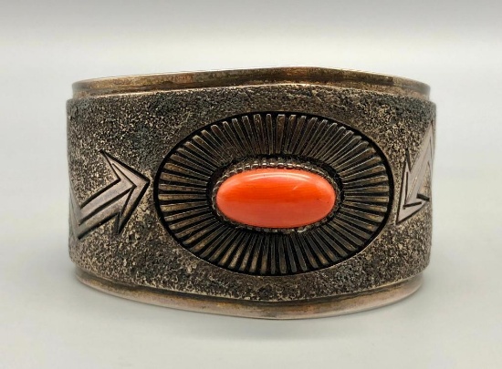 Sterling Silver and Coral Bracelet by Gibson Nez