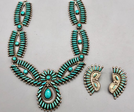 Turquoise Needlepoint Necklace Set