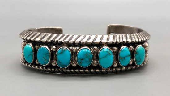 Hefty Vintage Seven-Stone Turquoise Bracelet