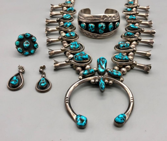 Squash Blossom, Bracelet, Ring and Earring Set