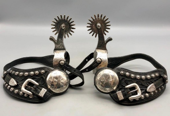 Great Pair of Bohlin Engraved Spurs and Bohlin Straps