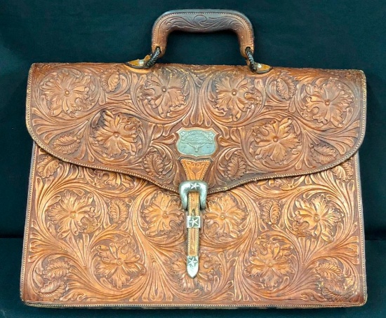 Vintage Bohlin Made Hand Tooled Leather Briefcase