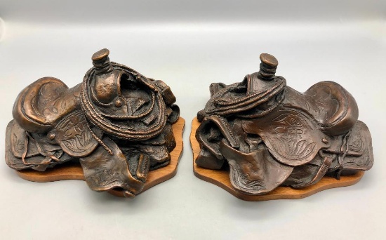 Two Charlie Russell Riders Bronze Saddle - Herb Mignery