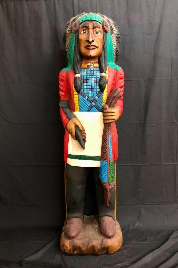 LARGE Life-Size Vintage Hand Carved Wooden Indian