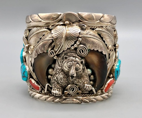 Large Turquoise, Coral and Claw Bracelet
