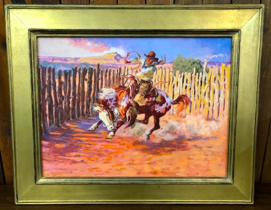 Original Oil Painting by Dave Powell - Cowboy on Bucking Horse