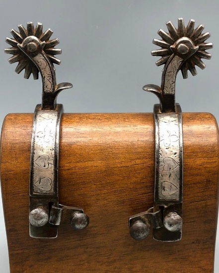 Vintage Hand Forged Spurs With Card Suite Inlay Patterns