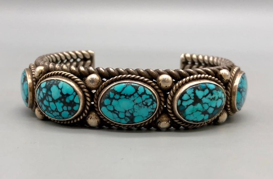 Hefty Vintage Handmade Bracelet with Great Turquoise