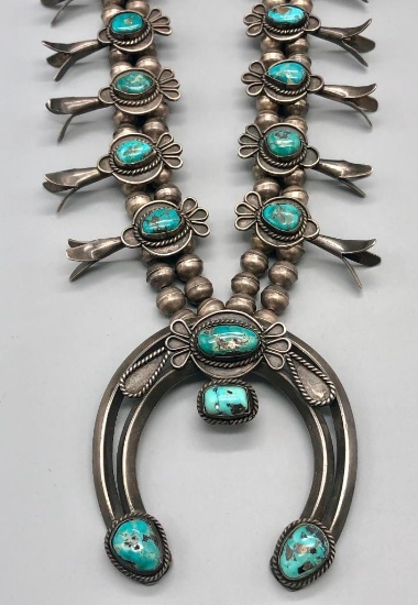 Very Nice Turquoise Squash Blossom Necklace
