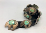Sterling Silver and Turquoise Bear Theme Concho Belt