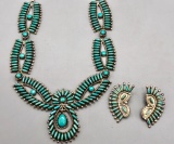 Turquoise Needlepoint Necklace Set