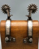 Vintage Hand Forged Spurs With Card Suite Inlay Patterns