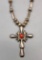 Coral Cross & Sterling Silver Necklace