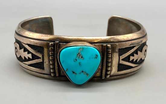 Larger Size Turquoise & Sterling Silver Bracelet
