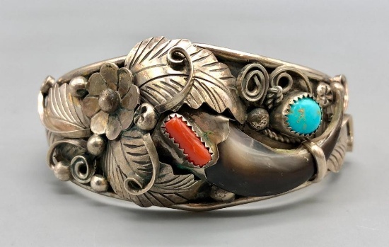 Turquoise, Coral, & Claw (Faux) Bracelet