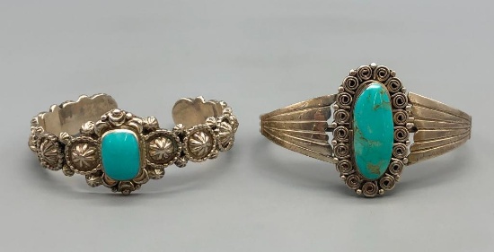 Two Running Bear Turquoise & Sterling Silver Bracelets