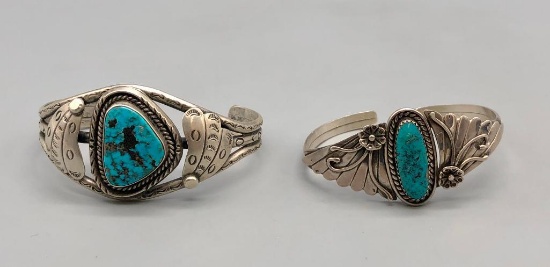 Two Turquoise & Sterling Silver Bracelets